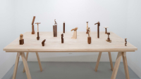 various wood pieces on larger table