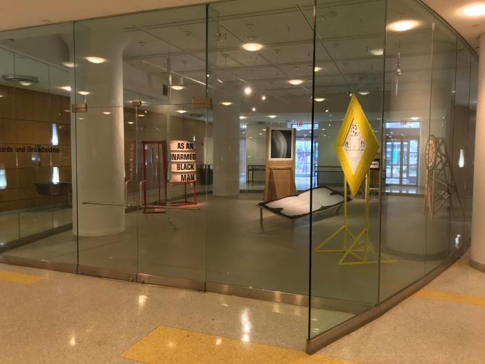 installation in glass enclosed gallery